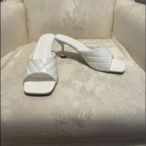 Square toe white mule heels